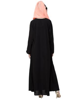 Black Nazneen Golden Piping At Sleeve Casual Abaya 5