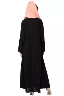 Black Nazneen Golden Piping At Sleeve Casual Abaya