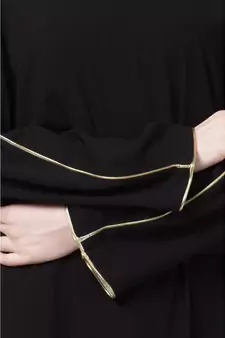 Black Nazneen Golden Piping At Sleeve Casual Abaya