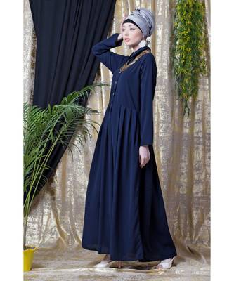Blue Nazneen Shirt Collar Executive  Abaya 4