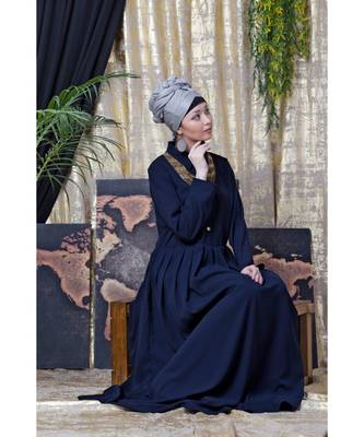 Blue Nazneen Shirt Collar Executive  Abaya 6