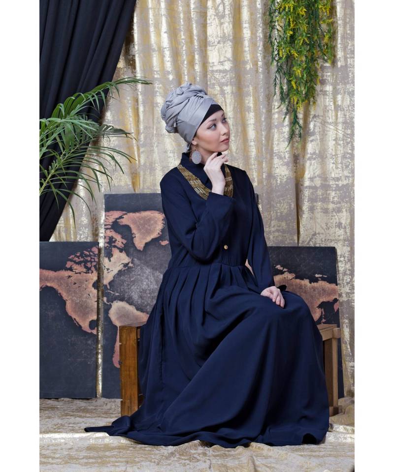Blue Nazneen Shirt Collar Executive  Abaya