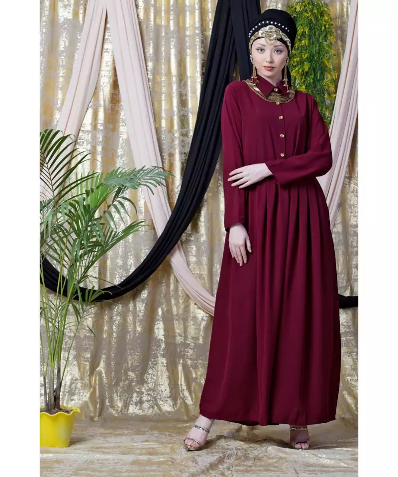 Maroon Nazneen Shirt Collar Executive  Abaya