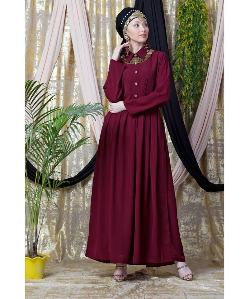 Maroon Nazneen Shirt Collar Executive  Abaya