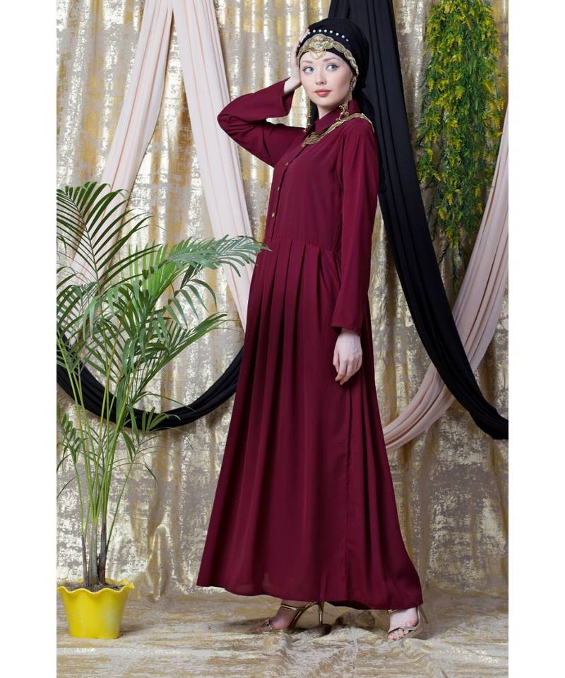 Maroon Nazneen Shirt Collar Executive  Abaya
