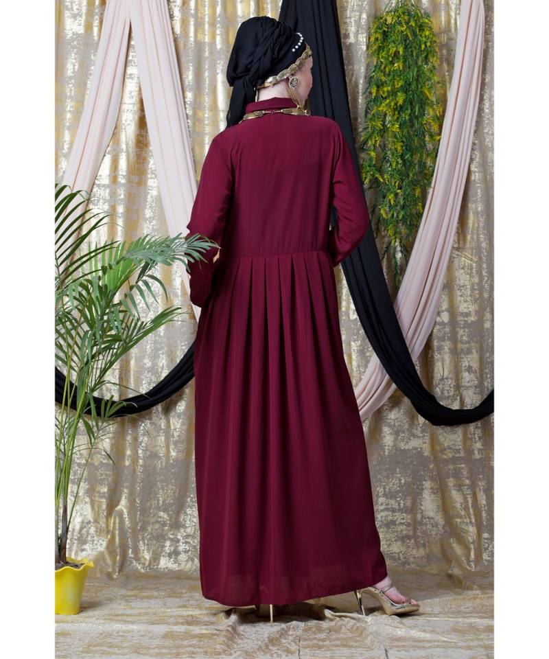 Maroon Nazneen Shirt Collar Executive  Abaya