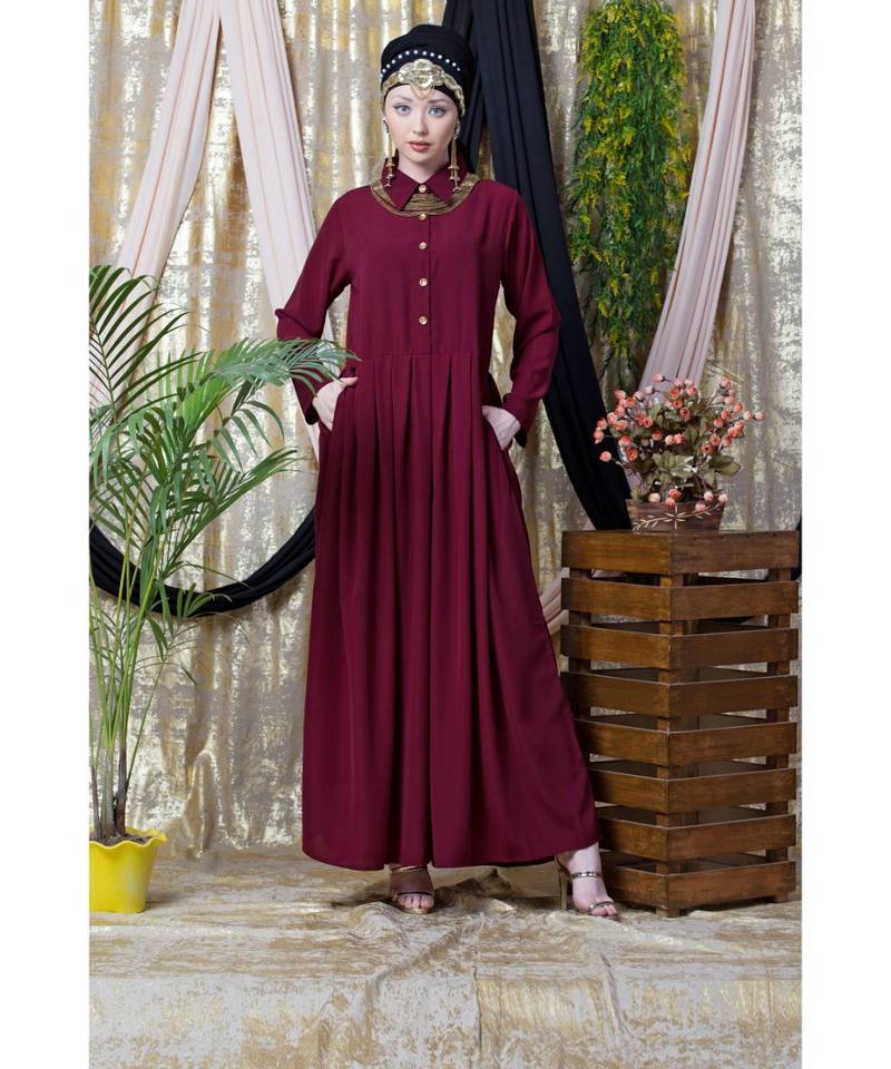 Maroon Nazneen Shirt Collar Executive  Abaya