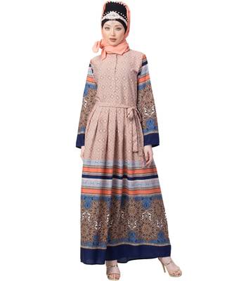 Multicolor Nazneen Border Print Pleated Abaya 1