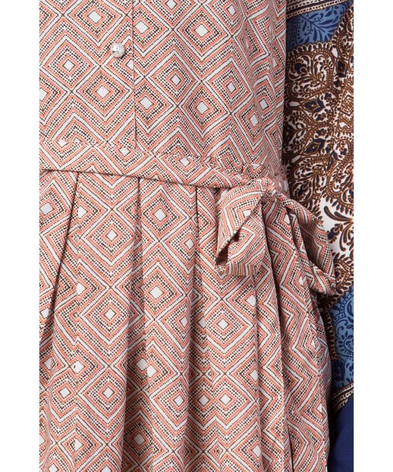 Multicolor Nazneen Border Print Pleated Abaya