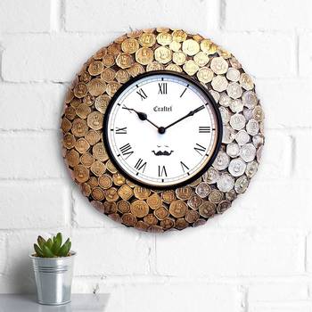 12" Antique Brass Metal Coin Studded Decorative wall clock 1