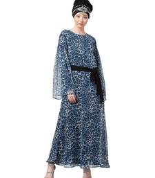 Blue Nazneen Animal Printed Bell Sleeve Casual Abaya