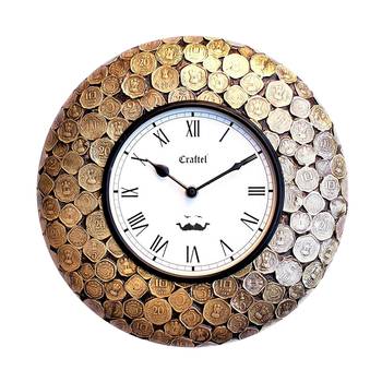 12" Antique Brass Metal Coin Studded Decorative wall clock 2