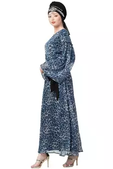 Blue Nazneen Animal Printed Bell Sleeve Casual Abaya