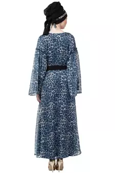 Blue Nazneen Animal Printed Bell Sleeve Casual Abaya