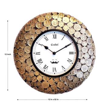 12" Antique Brass Metal Coin Studded Decorative wall clock 3