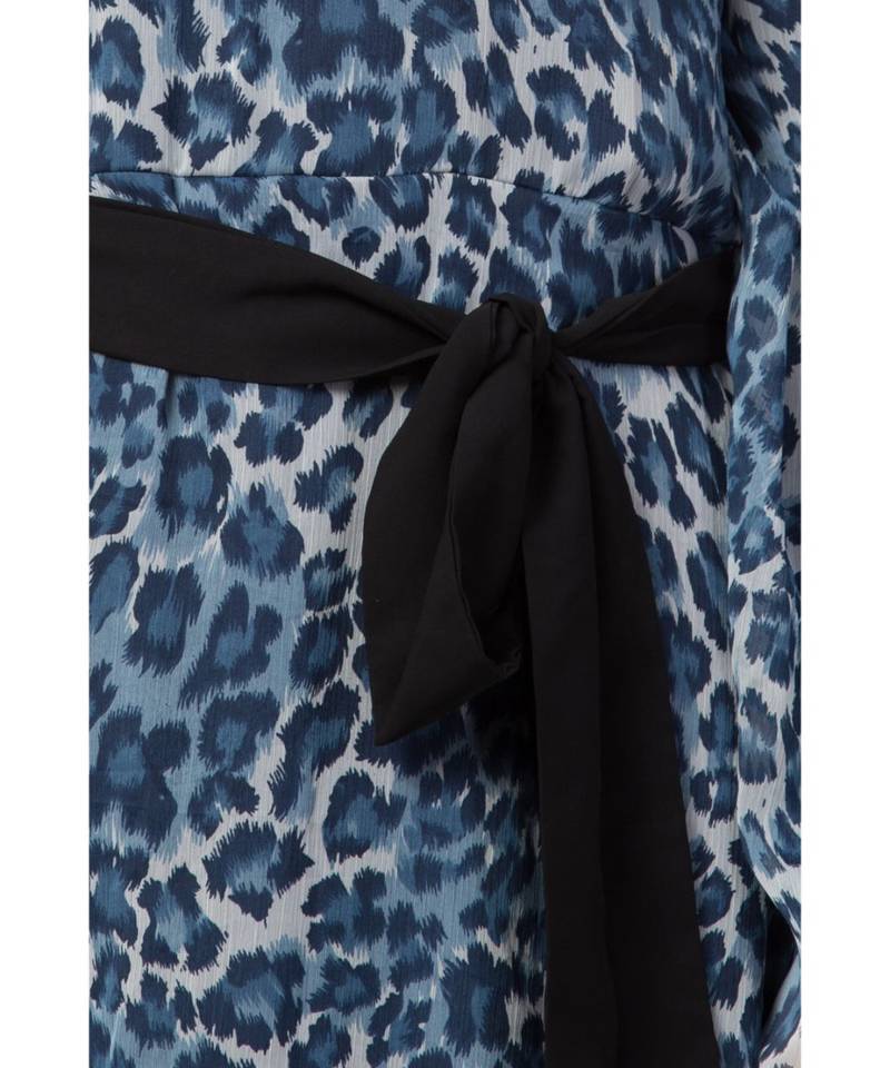 Blue Nazneen Animal Printed Bell Sleeve Casual Abaya