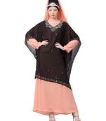 Peach Nazneen Double Layer Embellished Party Abaya