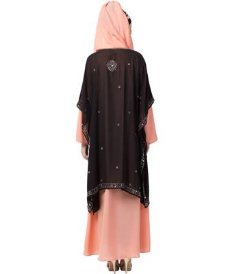 Peach Nazneen Double Layer Embellished Party Abaya 5