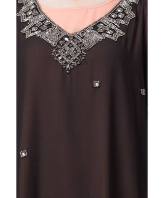 Peach Nazneen Double Layer Embellished Party Abaya 6