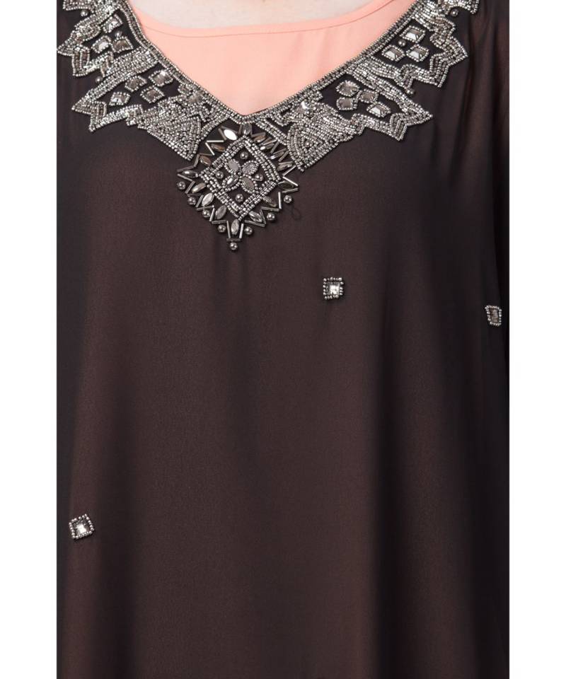 Peach Nazneen Double Layer Embellished Party Abaya