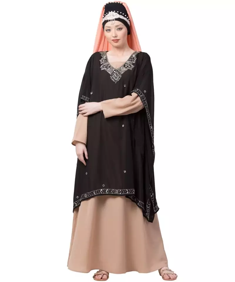 Peach Nazneen Double Layer Embellished Party Abaya