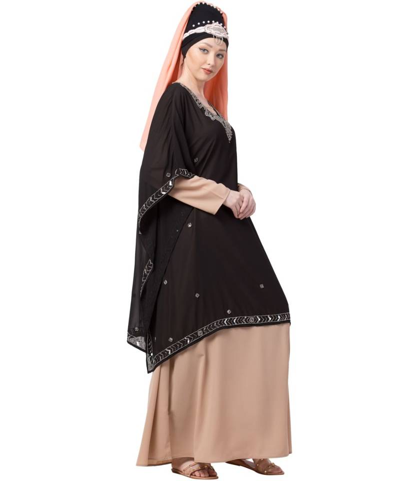 Peach Nazneen Double Layer Embellished Party Abaya