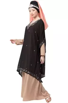 Peach Nazneen Double Layer Embellished Party Abaya