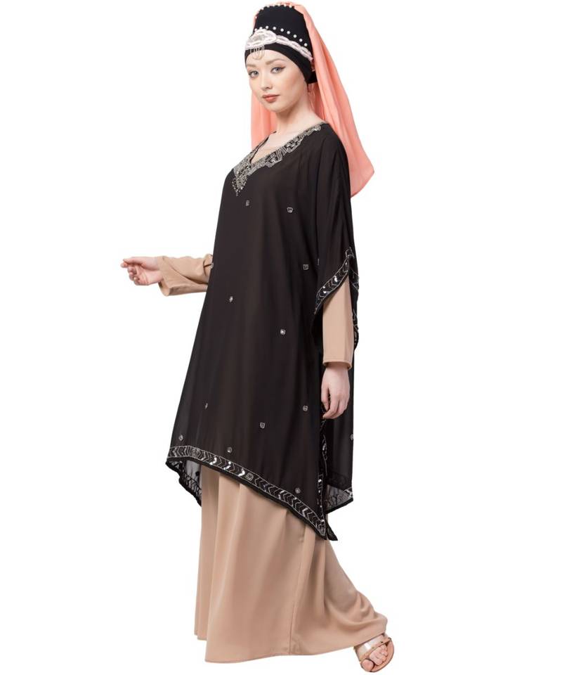 Peach Nazneen Double Layer Embellished Party Abaya