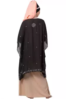 Peach Nazneen Double Layer Embellished Party Abaya