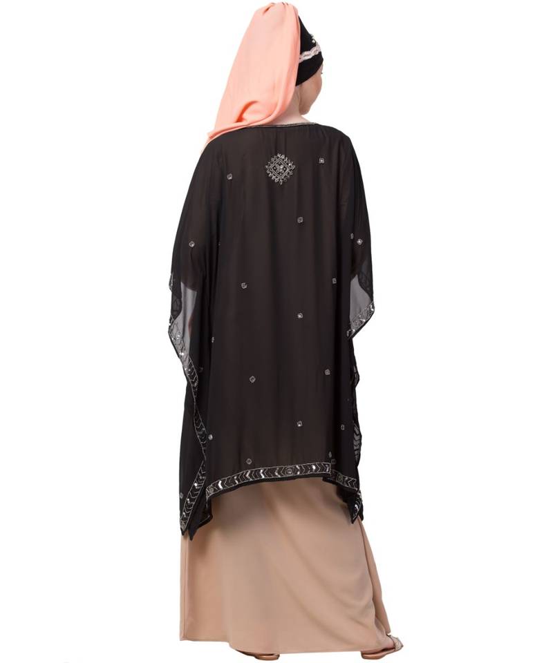Peach Nazneen Double Layer Embellished Party Abaya