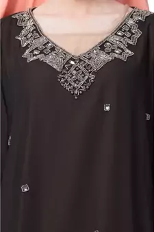 Peach Nazneen Double Layer Embellished Party Abaya