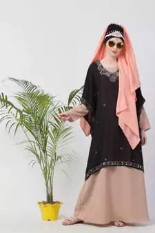 Peach Nazneen Double Layer Embellished Party Abaya