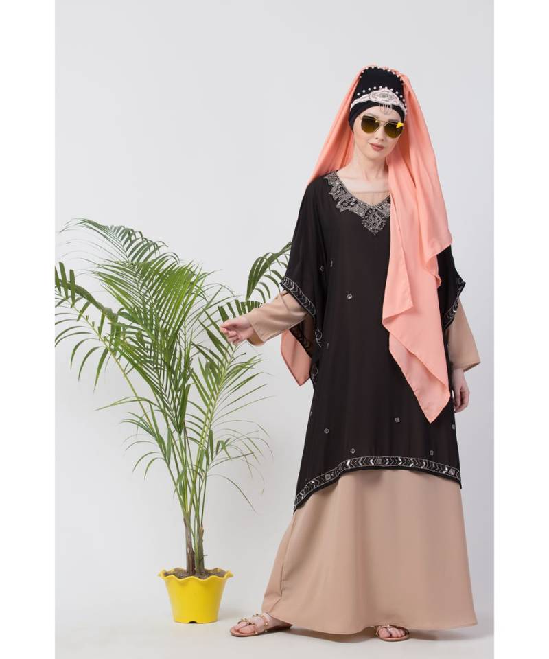 Peach Nazneen Double Layer Embellished Party Abaya