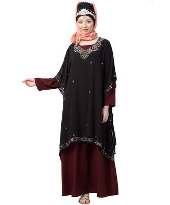 Maroon Nazneen Double Layer Embellished Party Abaya 1
