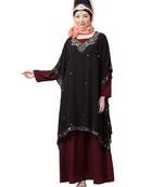 Maroon Nazneen Double Layer Embellished Party Abaya