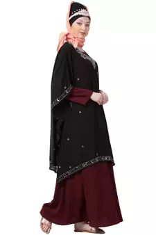 Maroon Nazneen Double Layer Embellished Party Abaya