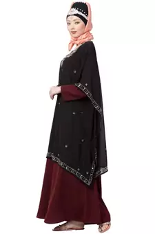 Maroon Nazneen Double Layer Embellished Party Abaya