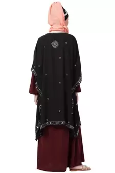 Maroon Nazneen Double Layer Embellished Party Abaya