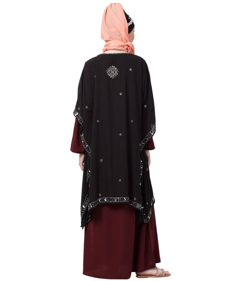 Maroon Nazneen Double Layer Embellished Party Abaya