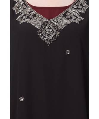 Maroon Nazneen Double Layer Embellished Party Abaya 5