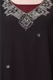 Maroon Nazneen Double Layer Embellished Party Abaya