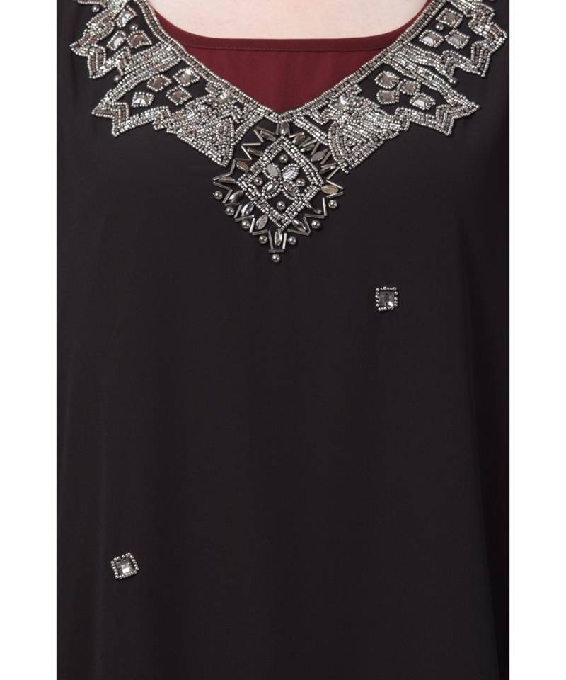 Maroon Nazneen Double Layer Embellished Party Abaya