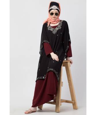 Maroon Nazneen Double Layer Embellished Party Abaya 6