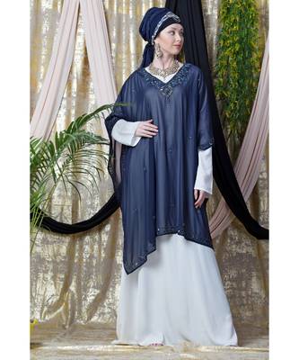 Blue Nazneen Double Layer Embellished Party Abaya 2