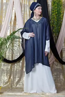 Blue Nazneen Double Layer Embellished Party Abaya