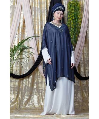 Blue Nazneen Double Layer Embellished Party Abaya 3