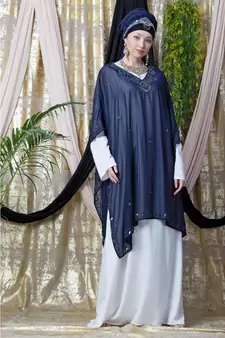 Blue Nazneen Double Layer Embellished Party Abaya