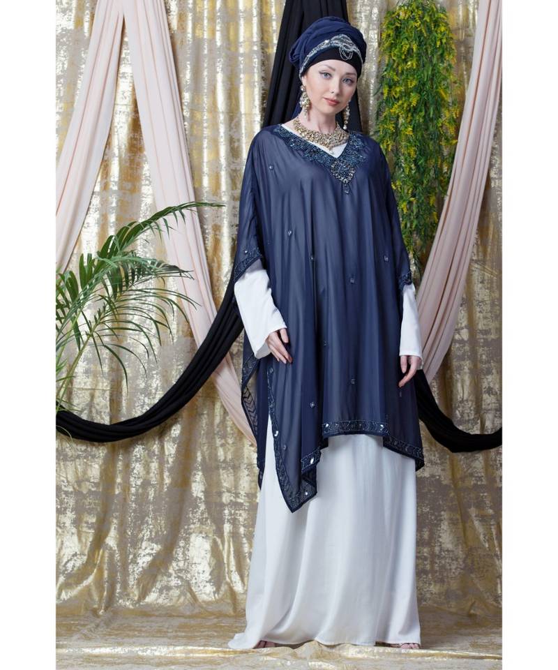 Blue Nazneen Double Layer Embellished Party Abaya