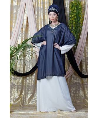 Blue Nazneen Double Layer Embellished Party Abaya 4