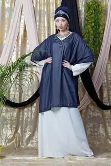 Blue Nazneen Double Layer Embellished Party Abaya